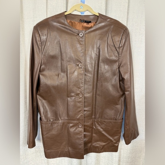 Tofi Women’s Brown Genuine Leather Button Front Jacket Size 14 - Picture 2 of 12